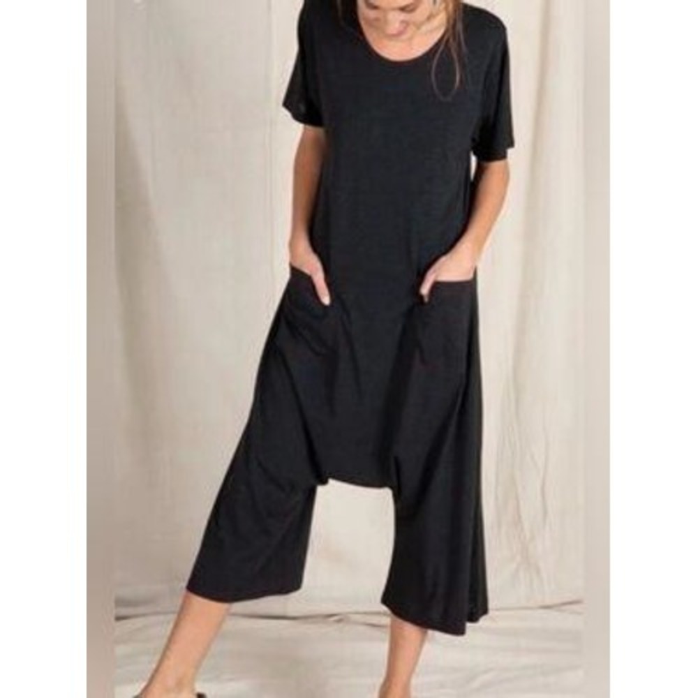 Natural Life Jumpsuit Women L/XL Gray Harem Drop Short Sleeve Pockets Oversize
